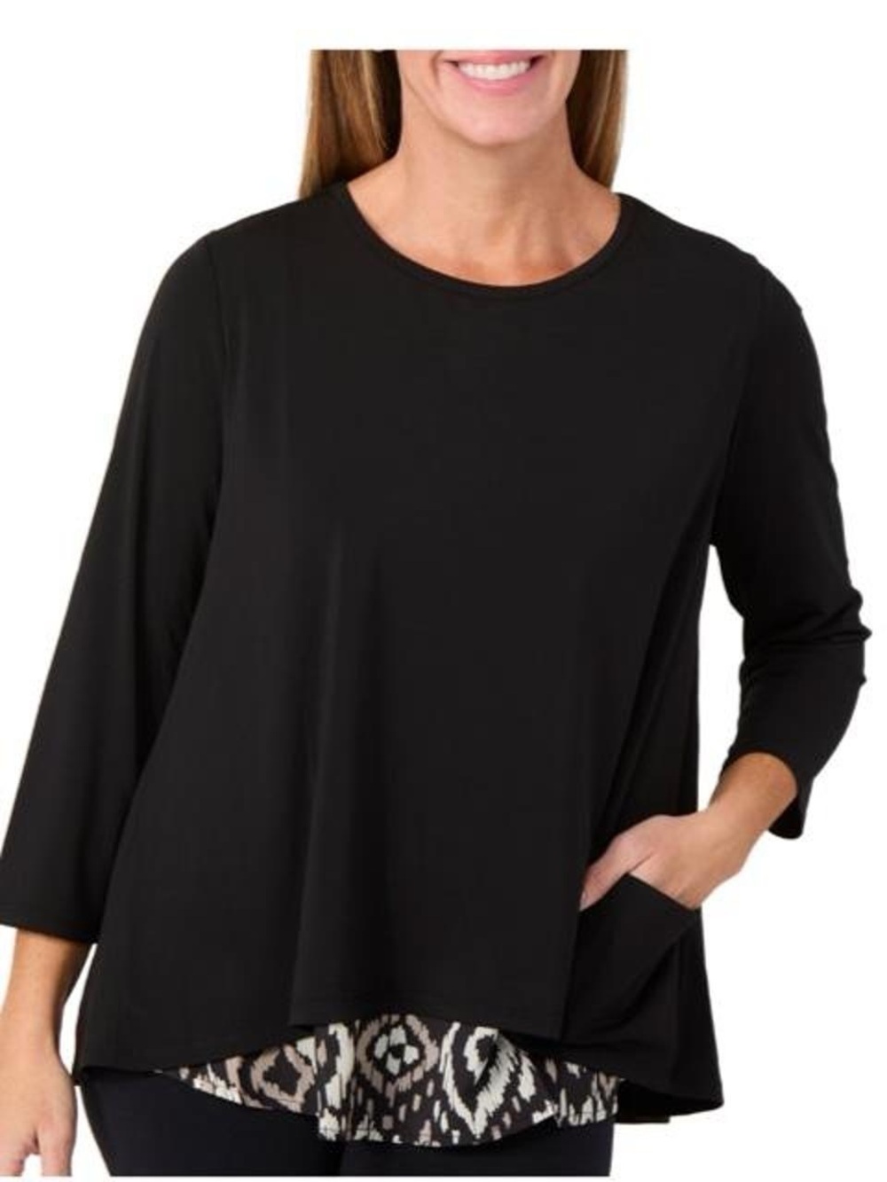 NWT Erin London 3/4 Sleeve Black Layered Top Sizes S, L & XL